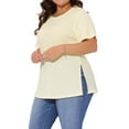 thumbnail image 4 of Agnes Orinda Women's Plus Size Tops Side Split Texture Crew Neck Short Sleeve T-Shirts Casual Tunic Blouse 1X Beige, 4 of 6