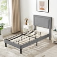 thumbnail image 3 of Katkuca Twin Bed Frame, Upholstered Queen Size Platform Bed Frame with Adjustable Headboard, Strong Wood Slat Support, No Box Spring Needed, Dark Gray, 3 of 7