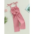 thumbnail image 3 of Faithtur Kids Girls Jumpsuits Buttons Ruffles Sleeveless Solid Color Rib Knit Rompers Summer Casual Clothes Cami Playsuits with Belt, 3 of 9