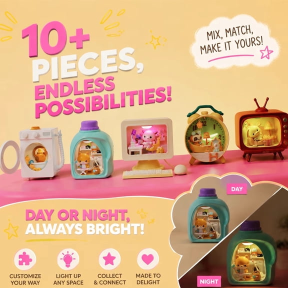 Nook Nooks Series Blind Box, Penguin Mini Fridge Toy, Super Rare Mini Animal Figurines with Themed Scenes & Surprise Accessories