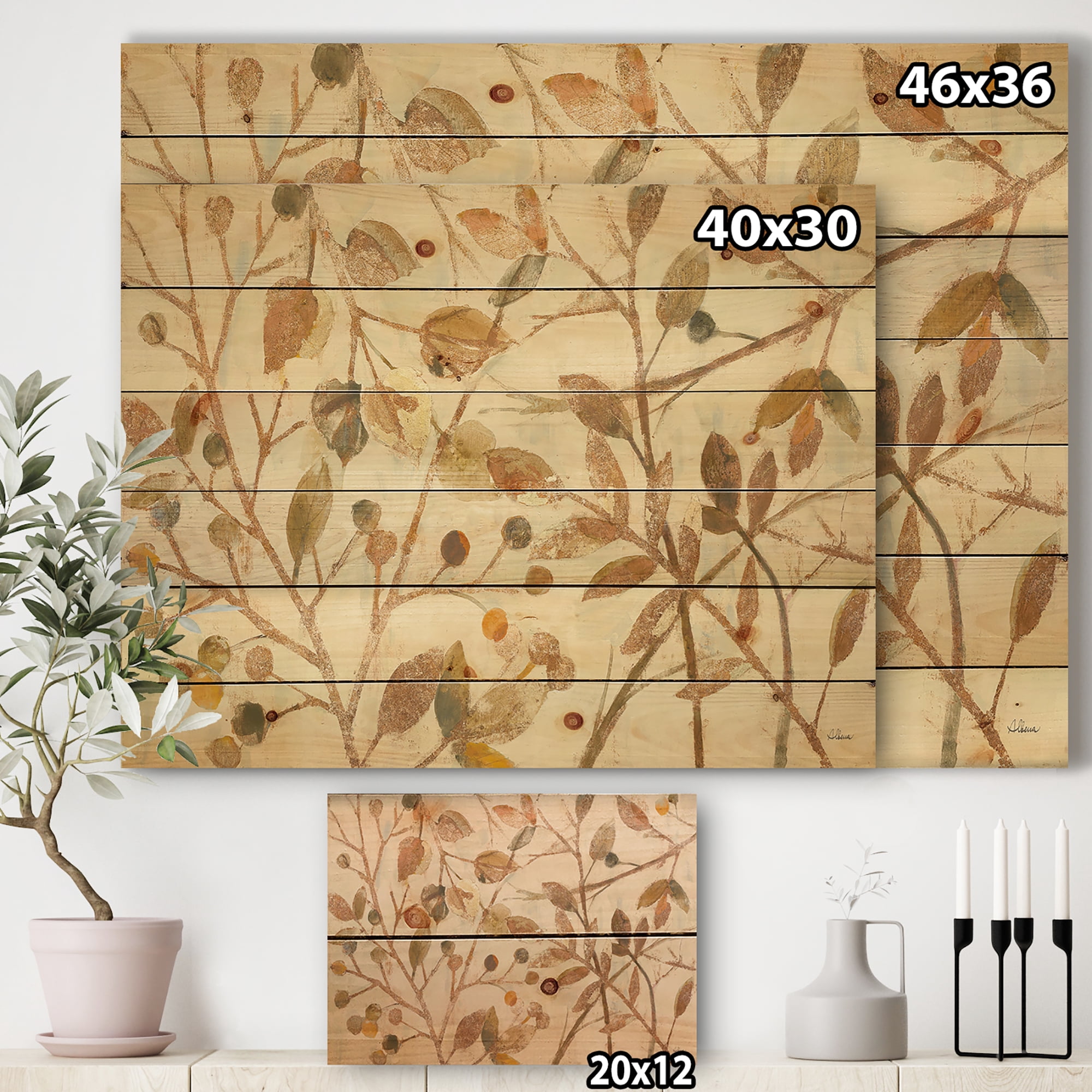 Designart 'Abstract Copper Branches Composition' Lake House Print on Natural Pine Wood
