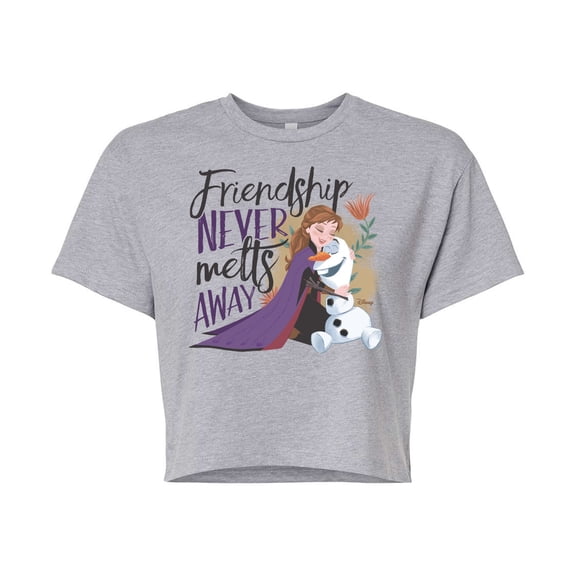 Disney Frozen 2 - Friendship Never Melts Away - Juniors Cropped Cotton Blend T-Shirt