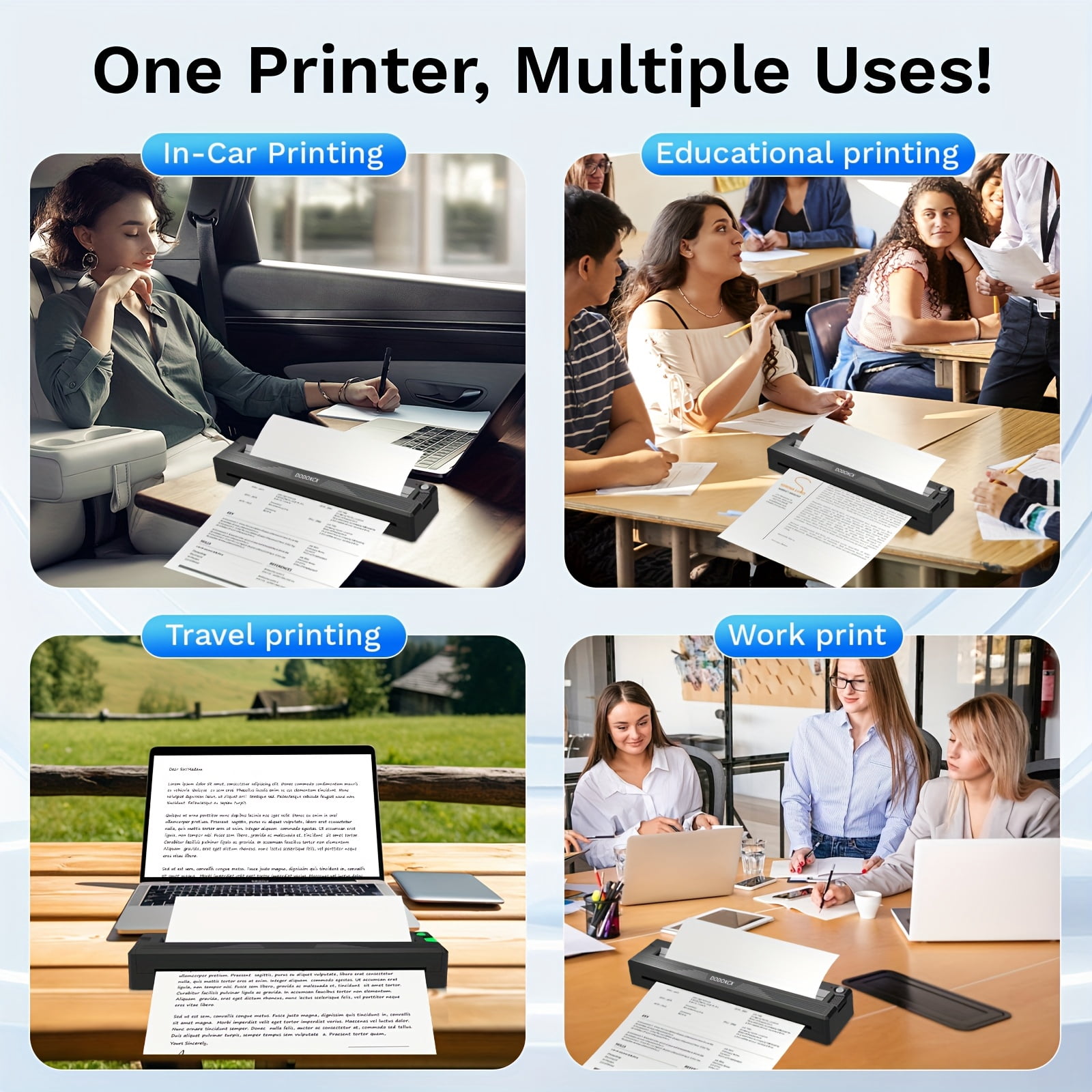 2026 Upgraded Portable Wireless Thermal Printer, Inkless Travel Printer for A4,A5,US Letter&Legal Paper, Compatible with iOS Android Phone Laptop, Includes 10pcs Thermal Paper