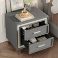 thumbnail image 4 of Oufan Mid Century Nightstand with 2 Drawers, Upholstered Nightstand with Storage, Bedside Table End Table with Silver Glitter Strip & Metal Legs for Bedroom, Living Room, Easy Assembly, Gray, 4 of 9