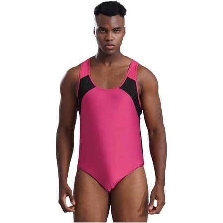 XUNZOO Men s Sleeveless Leotard Tanks Bodysuit Swimsuit Workout Wrestling Singlets Hot Pink S