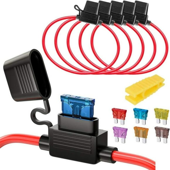 5pcs 16AWG Waterproof Medium Blade Fuse Holder with Wire, DC 32V 20A Add-A-Circuit for Car Truck, with 6pcs Standard Blade Fuse and 1pc Fuse Puller