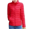 thumbnail image 2 of QUNYINEY Puffer Women Jacket Zip Up Casual Solid Red Lightweight Jacket Stand Collar Short Warm Long Sleeve Slim Hoodless Coats, 2 of 6