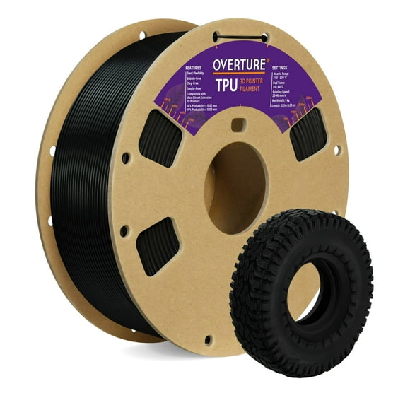 OVERTURE TPU Filament 1.75mm Flexible TPU Roll, 95A Soft 3D Printer Filament, 1kg Spool (2.2 lbs), Dimensional Accuracy +/- 0.03 mm (TPU Black)