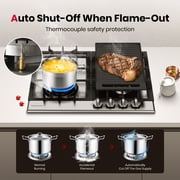 Gasland Chef GH60SF 24 4 Burner Built-in Gas Stove Top,NG/LPG Convertible Cooktops with Griddle,Stainless Steel