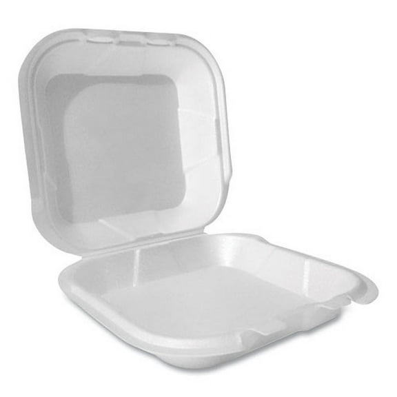 Plastifar 12091 8 in. x 8.56 in. x 2.76 in. Secure Two Tab Latch Poly Bag Foam Hinged Lid Container - White (200/Pack)