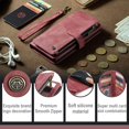 thumbnail image 6 of Wallet Case for Samsung Galaxy S23 Ultra 5G, Premium Handmade PU Leather Phone Case Card Slots Magnetic Closure Zipper Pocket Kickstand Flip Case with Hand Strap - Vintage Red, 6 of 15