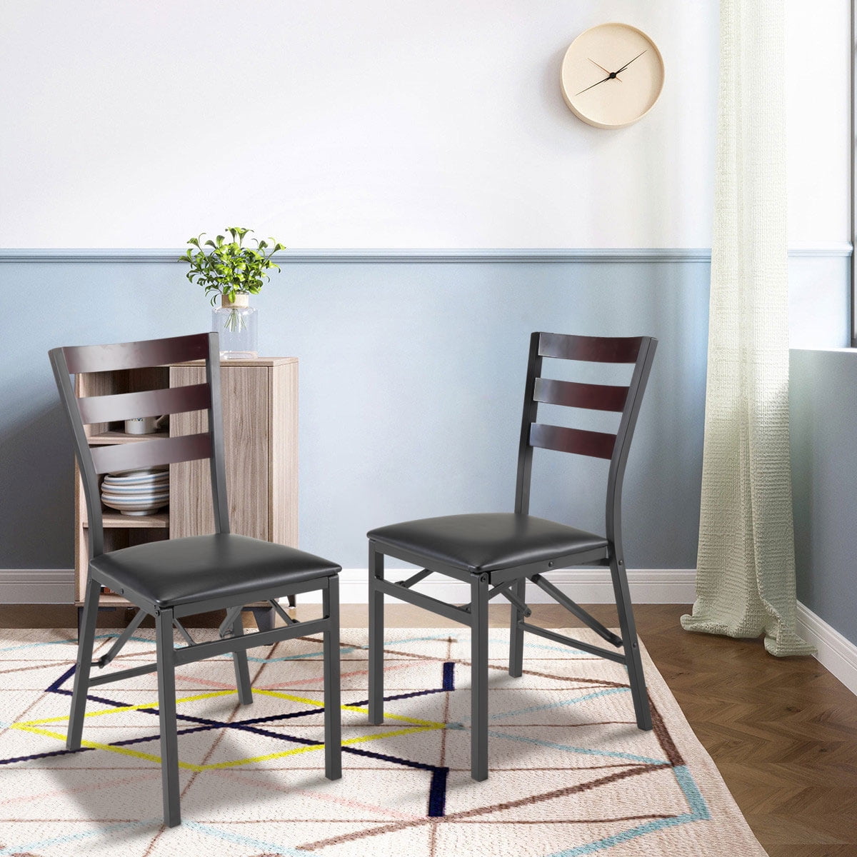 Jaxpety 2 PC Folding Ladder Back Metal Chair With Upholstered Seat