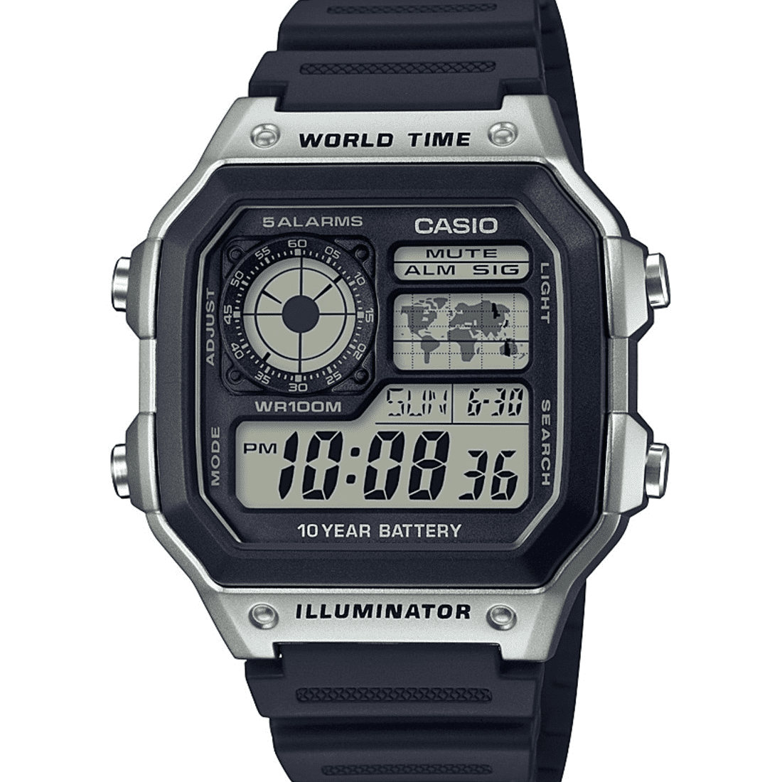 Casio World Time 4 Time Zones Display 5 Alarms Watch AE1200WH-1AV New  4971850869979
