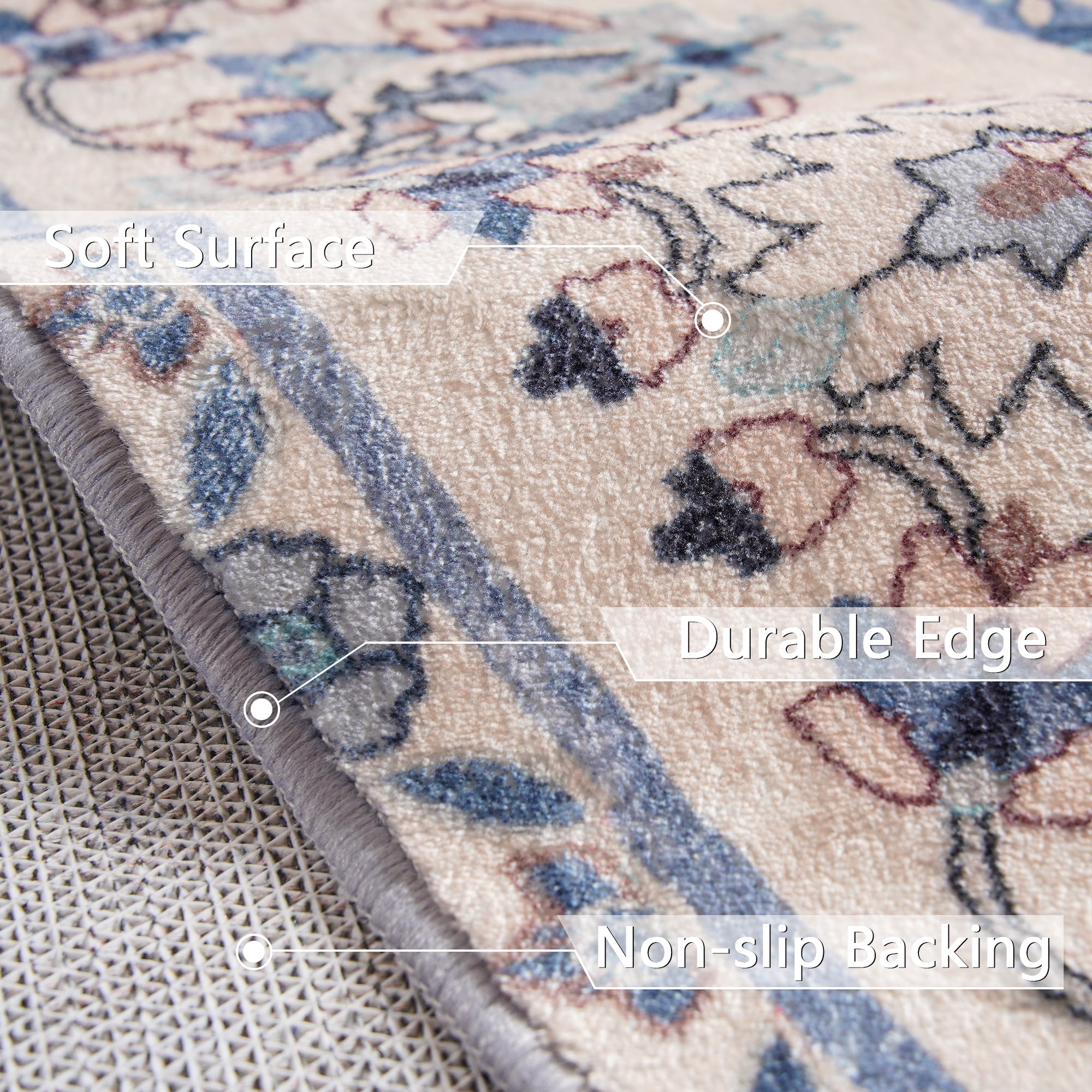 Jamfeel Washable Entry Rug Floral Print Washable Carpet 2x3 Small Rugs Entryway Kitchen Bedroom, Beige