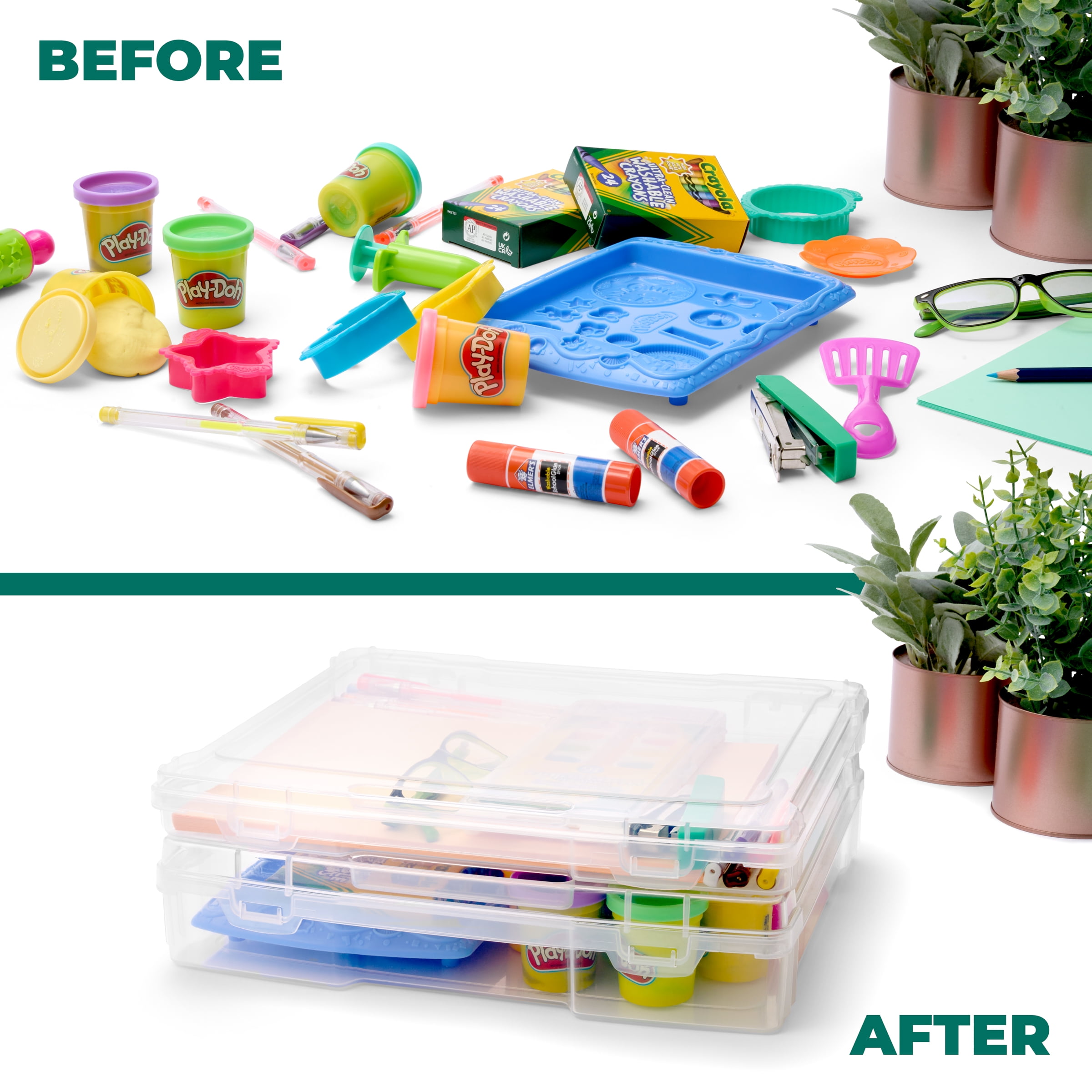 Sorbus Thin Clear Stackable Portable Project Case Snap-Tight Closure Storage For Board Game, Crafts, Office Supplies - Set of 12