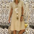 thumbnail image 2 of Vestido de algodón y lino de manga corta con estampado de verano con cuello en V suelto para mujer a la moda Fridja  bnh4788, 2 of 7