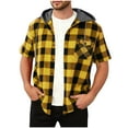 thumbnail image 2 of Titcea Mens Plaid Button Down Shirt, Short Sleeve Flannel Snap Button Drawstring Hoodie Shirts, Lightweight Soft Summer Vacation Shirts, 2 of 7