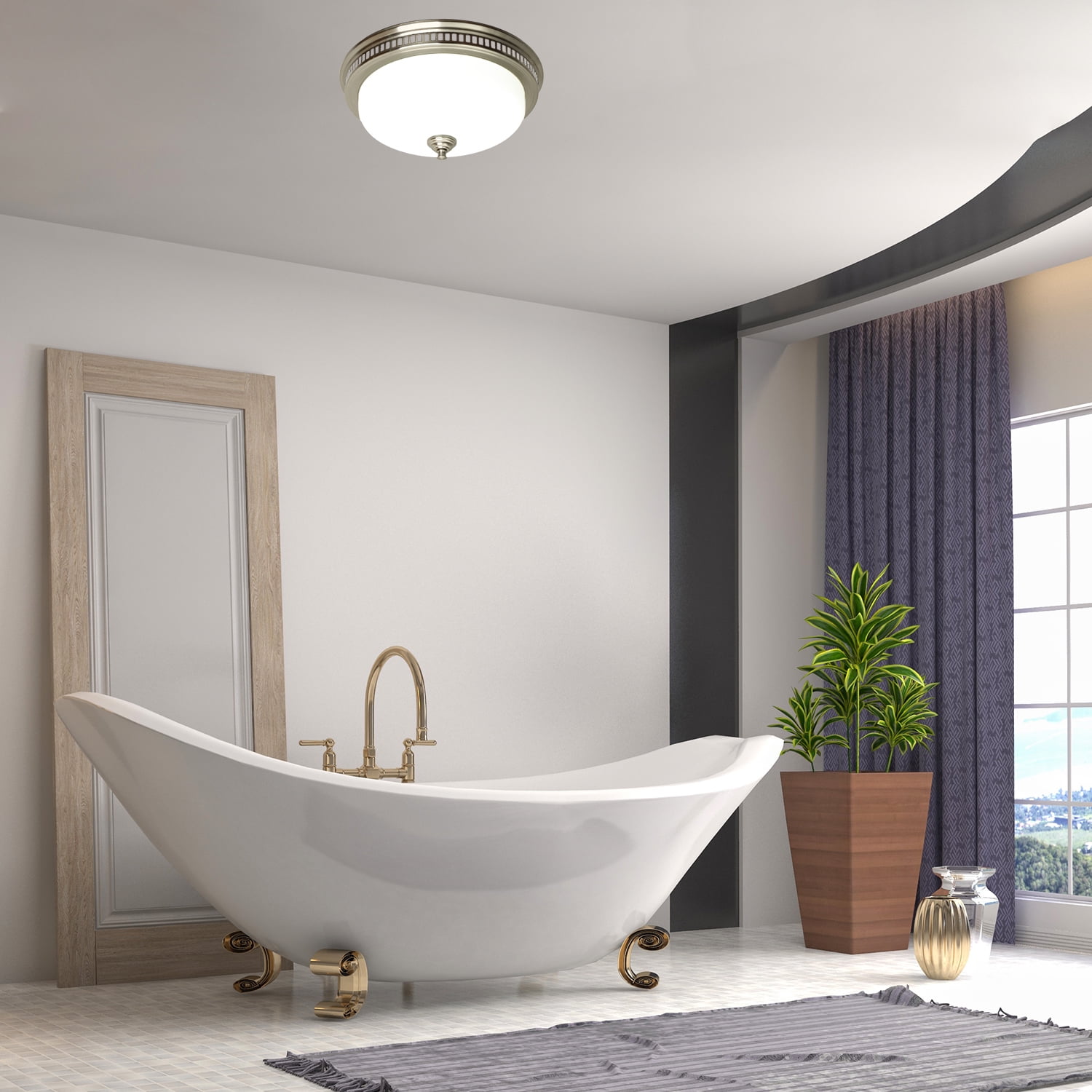 Ultra Quiet Bathroom Exhaust Fan with LED Light and Nightlight 110CFM 1.5 Sone Bathroom Ventilation Fan with Round Frosted Glass Cover Brushed Nickel - LED5000K