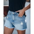 thumbnail image 3 of ONLYSHE Women's Casual Distressed Denim Shorts with Frayed Hem and Pockets, 3 of 6