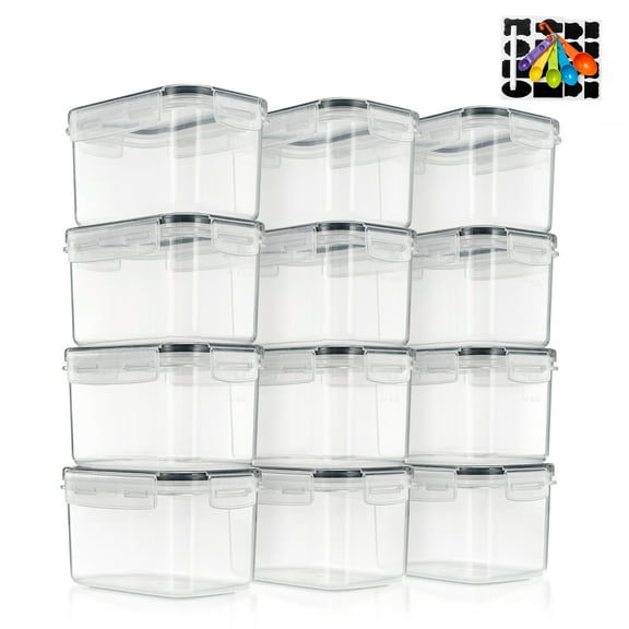 Sorbus 12 Pack Airtight Food Storage Container Set with Locking Lids, Measuring Spoons, and Labels (0.8L/27.05 oz)