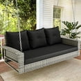 thumbnail image 3 of 3-Seats Wicker Hanging Porch Swing Chair Outdoor Gray Rattan Patio Swing Lounge 3 Back Cushions Capacity for Garden, Balcony, Living Room, Gray Rattan Black Cushion, 3 of 9