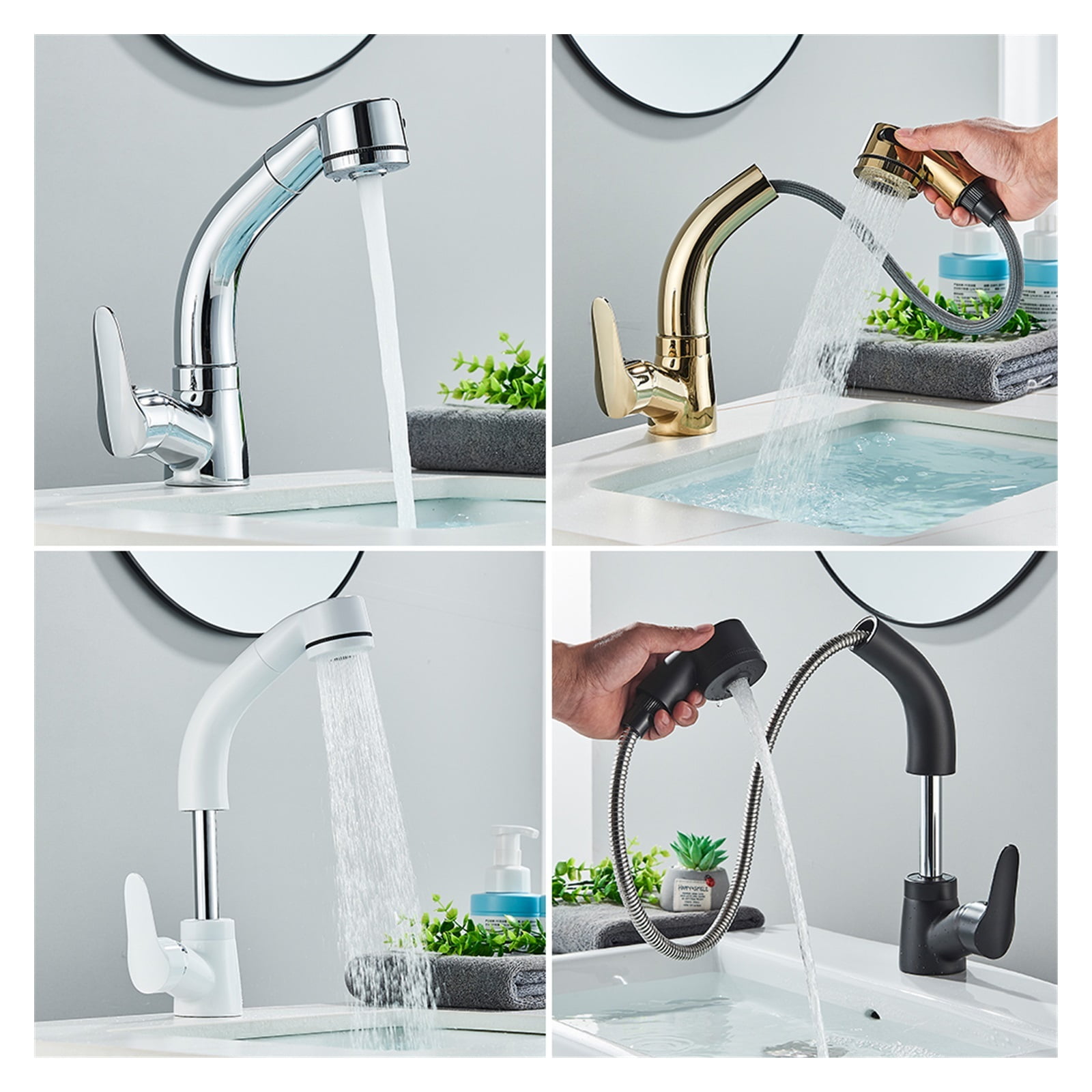 Pull Out Black Bathroom Sink Faucet Hot And Cold Water Mixer Crane Lift Up And Down Chrome 360 Degree Water Mixer Tap ,Effortless Installation