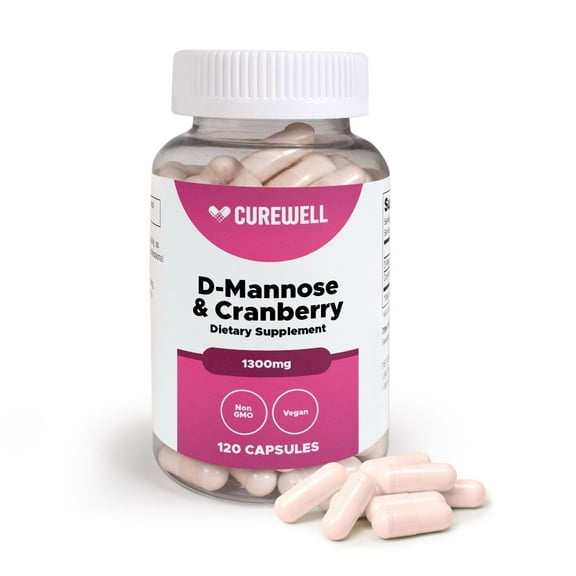CUREWELL D-Mannose & Cranberry 1300mg (120 Capsules) | Vegan & Non-GMO Urinary Tract Health Supplement | UTI Defense & Bladder Support for Women & Men | Natural Urinary Cleanse & Immune Support