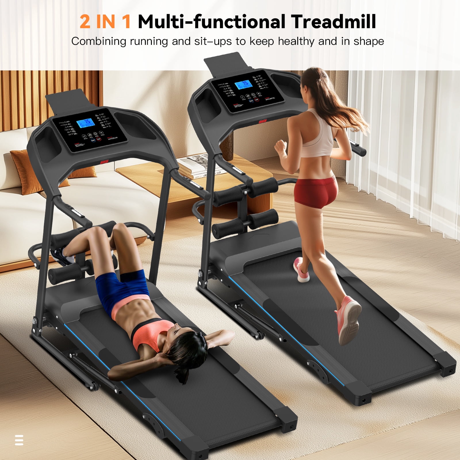 Treadmill with Incline, 3.5 HP Foldable Compact Treadmill with Sit-up Function, 350 lbs Walking Running Treadmill with LCD Display for Exercise, 12 Programs