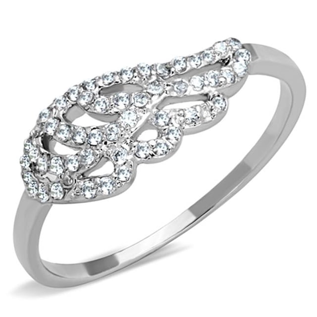 Alamode 3W824-9 Women Rhodium Brass Ring with AAA Grade CZ in Clear - Size 9