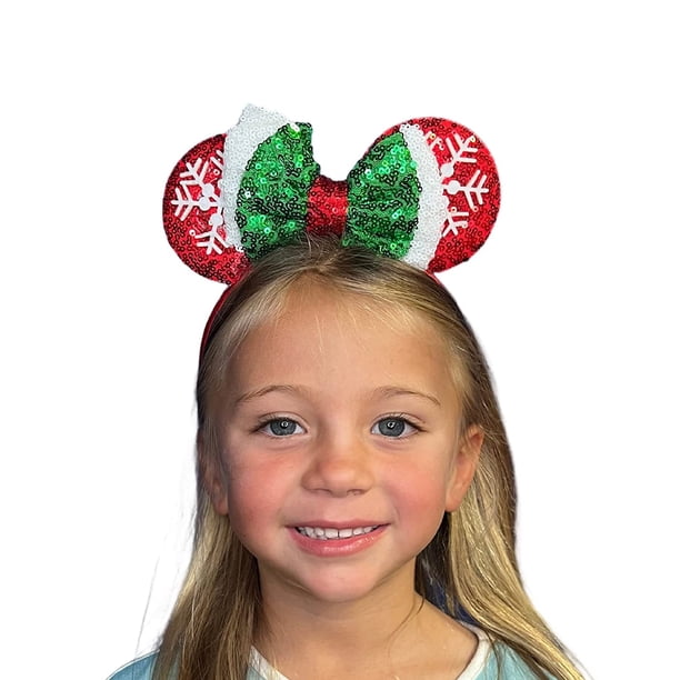 Snowflake Mouse Ears Headband with Green Glitter Bow  display picture 1