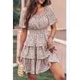 thumbnail image 5 of PRETTYGARDEN Women's Floral Summer Short Dress Square Neck Short Sleeve Tiered Ruffle Boho Swing Dresses, 5 of 6