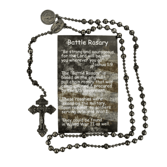 Gun Metal St. Benedict Rosary with prayer card