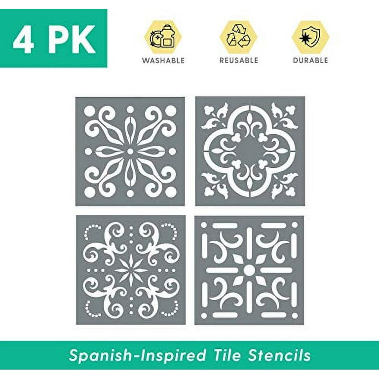 Portuguese tile stencil pattern - Painted tile design - Spanish
