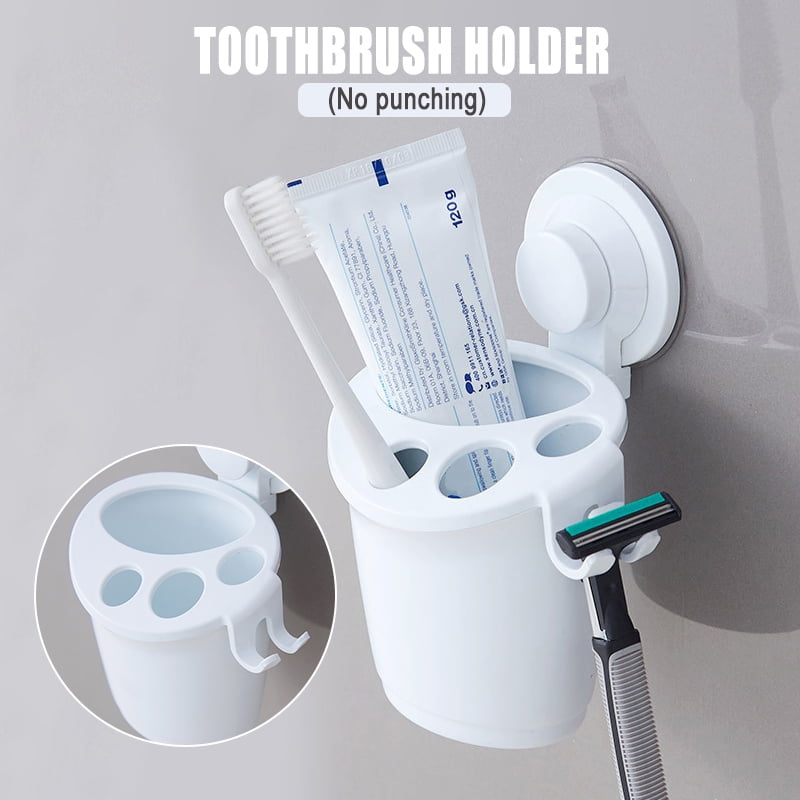 Wall Mounted Stand Toothpaste Storage Rack Suction Cup Toothbrush Holder 