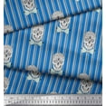 thumbnail image 3 of Soimoi Blue Cotton Poplin Fabric Bow & Artistic Skull Stripe Print Sewing Fabric Yard 56 Inch Wide, 3 of 3