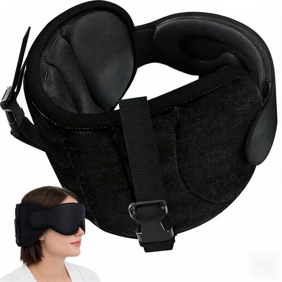 Airplane Travel Pillow, Soft 360° Head Support Neck Pillow with 3D Eye Mask, Black