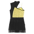 thumbnail image 5 of TiaoBug Womens Sequins Latin Jazz Dance Tassel Leotard Sleeveless Fringed Dress Modern Dancewear Gold M, 5 of 7