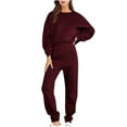 thumbnail image 2 of Plus Size 2pcs Outfits for Women Clearance Women's Fashion Casual Color Oversized Sleeve Lounge Sets Casual Tops And Pants 2 Piece Outfits Sweatsuit, 2 of 7