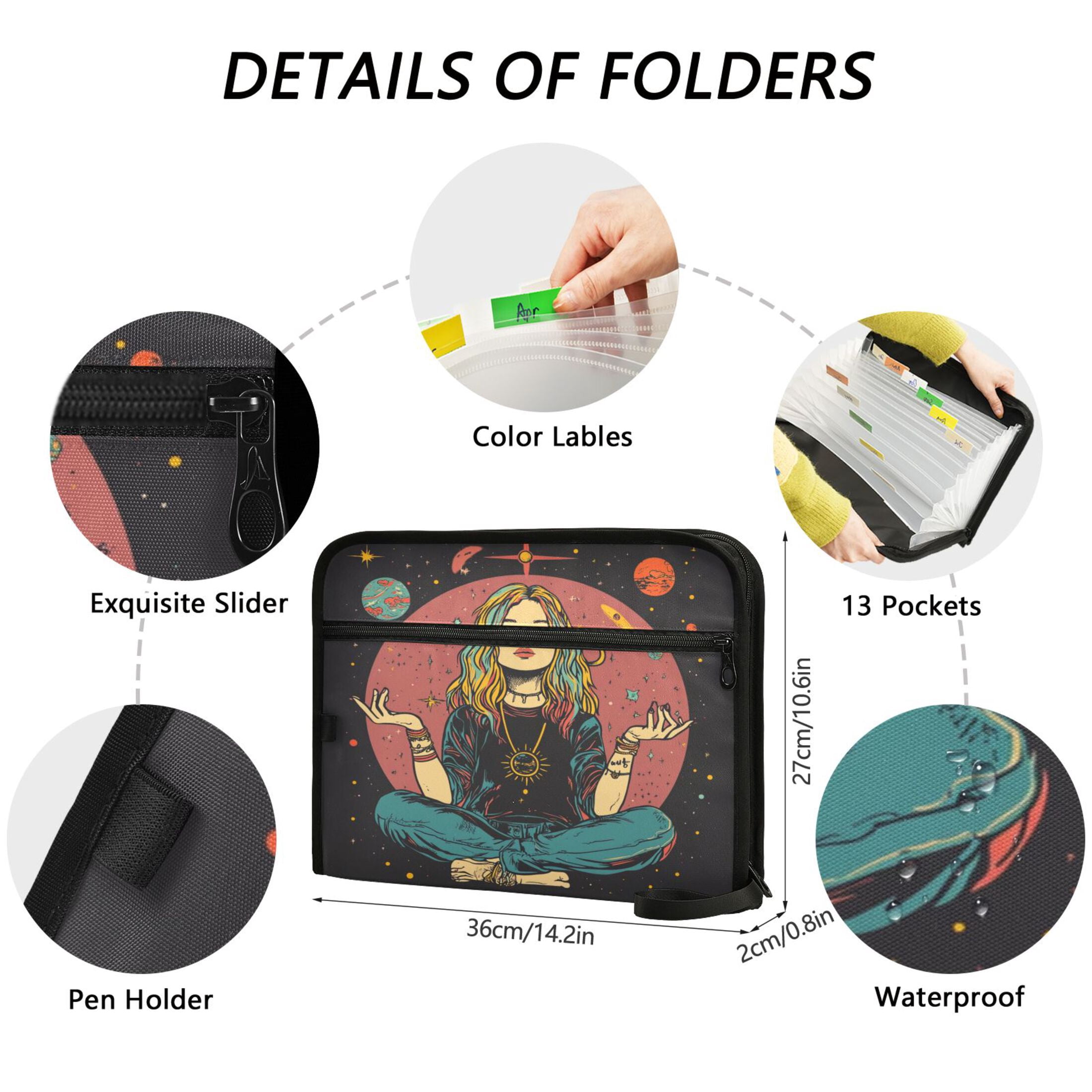 WOBOGO Meditating Woman Outer Space Expanding File Folder Letter Size Accordion Filing Organizer 13 Pocket Separate Organ Pocket