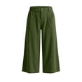 thumbnail image 4 of TEAJOPSUU Women's Corduroy Capris Soft Wide Leg Button Fly Cropped Palazzo Pants with Pockets Comfy Solid Casual Trousers for Everyday Fall Green, 4 of 9