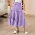 thumbnail image 4 of Girls Multilevel Pleated Skirts Casual Elastic Waist A Line Ruffle Hem Midi Skirt Kids Loose Comfy Solid Color Big Swing Skirts, 4 of 5