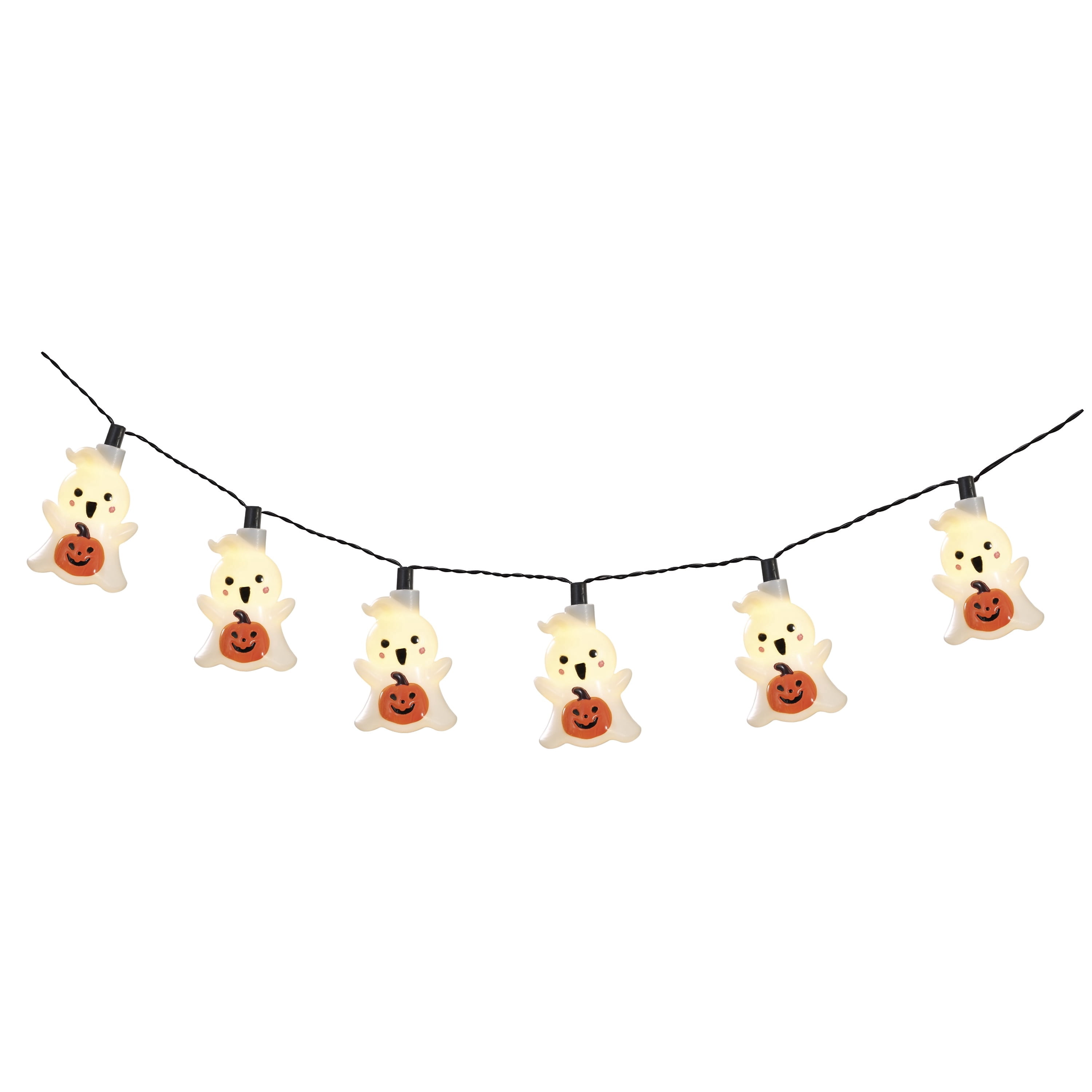 Indoor/Outdoor 10-Count LED Ghost with Pumpkin String Lights, Warm White, 6.5', Halloween by Way To Celebrate