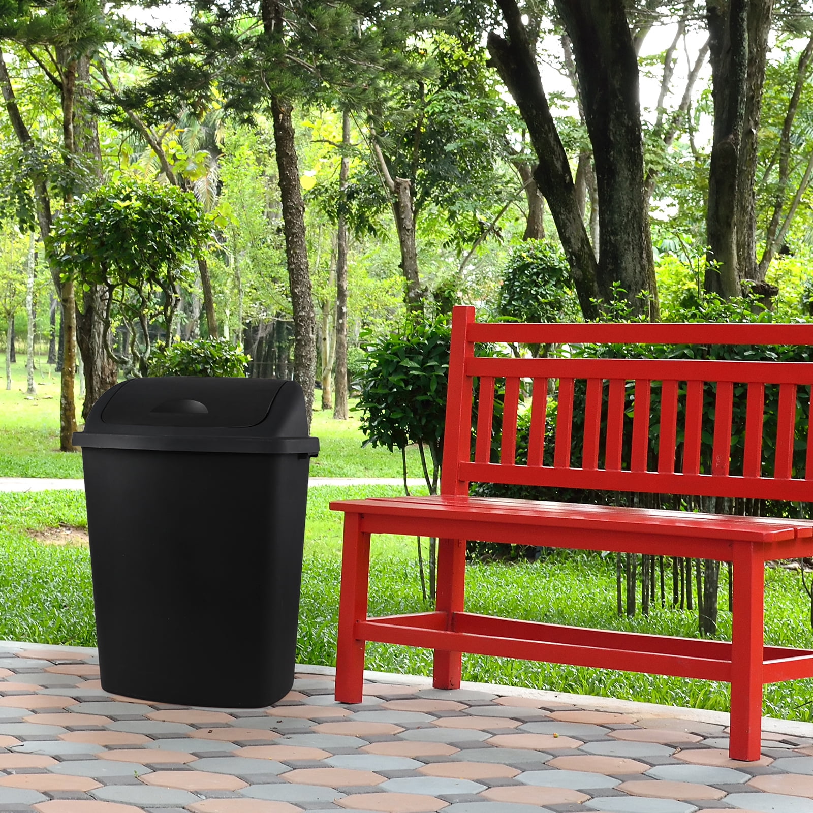 Cand 70 Litre Plastic Trash Can with Swing Lid, Large Kitchen Garbage Can, Black, 4-Pack