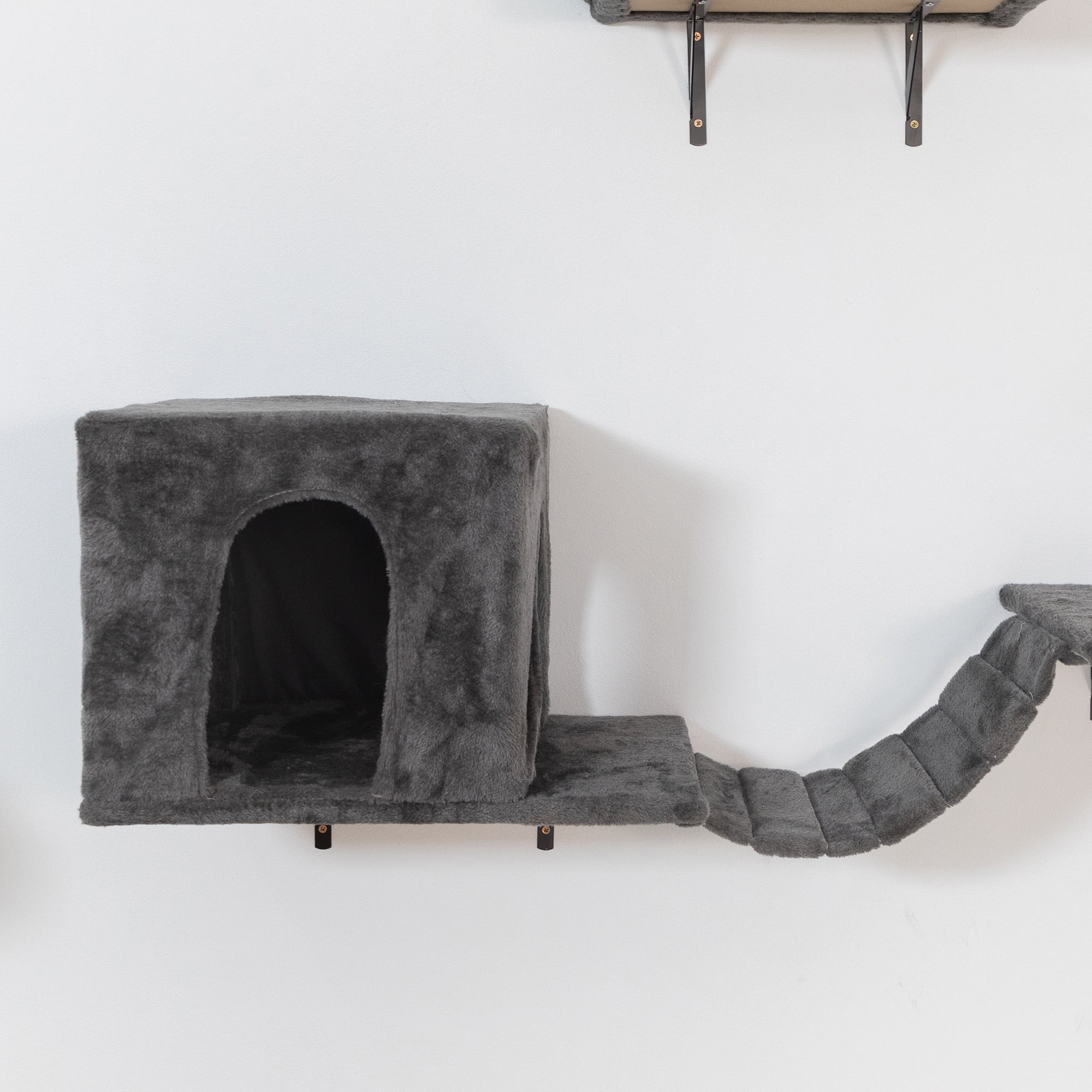 resenkos 6 Set Wall-mounted Cat Tree House, Cat Furniture with 2 Cat Condos, 3 Cat Wall Shelves, 2 Ladder, 1 Cat Perch, Sisal Cat Scratching Posts and Pad, Dark Gray