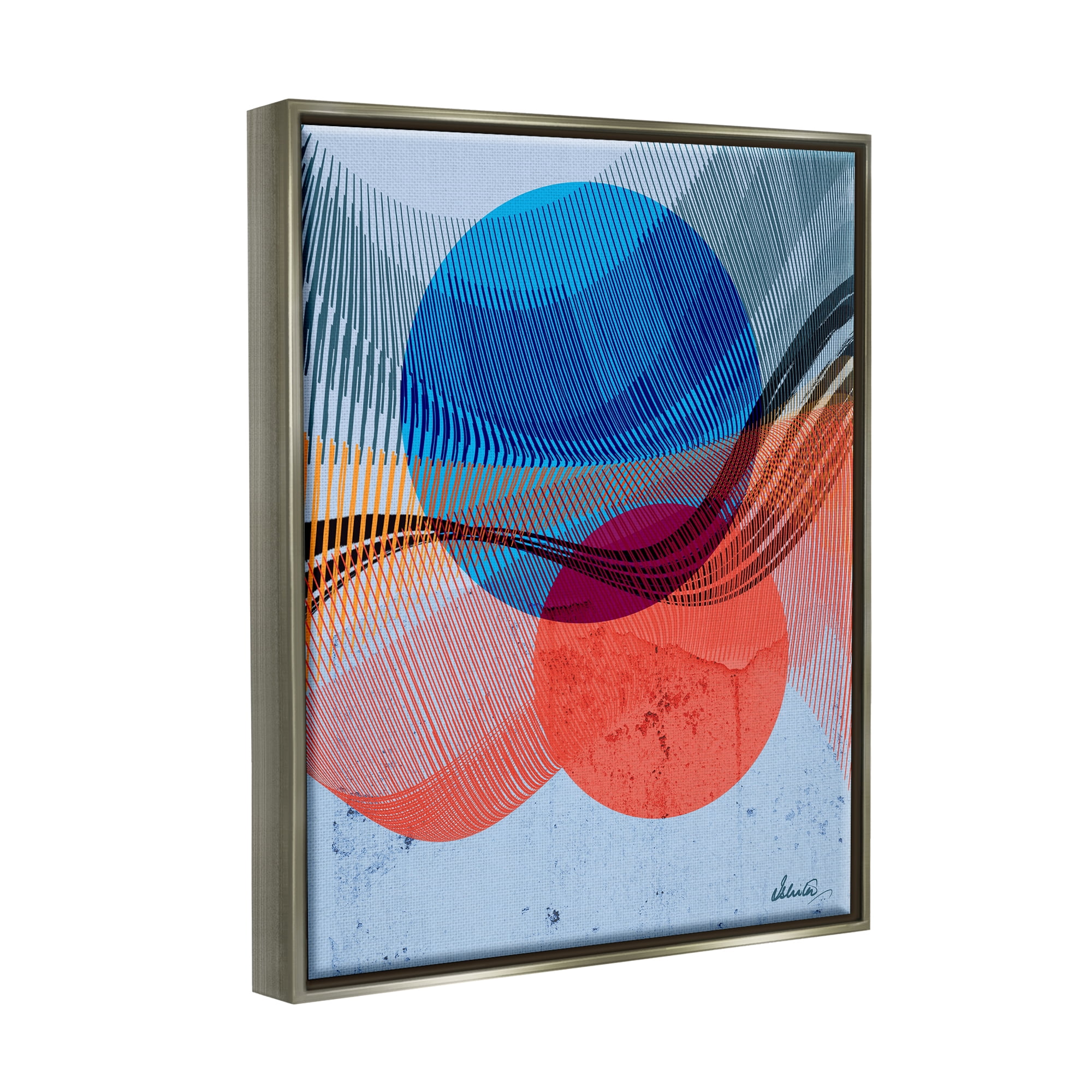 Stupell Industries Modern Circle Patterns Abstract Painting Gray Floater Framed Canvas Art Print Wall Art, 25 x 31