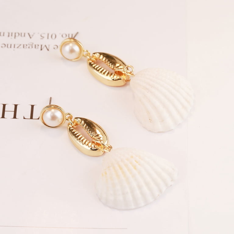 Pearl Shell Earrings For Women - Dainty Beachy Drop Earrings, Hypoallergenic, Boho Summer Jewelry