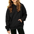 thumbnail image 3 of Falkdiz Girls Waffle Sweatshirts Hooded Winter Pullover With Pocket Outdoor Long Sleeve Travel Solid Color Shirts for Girls Black , Size: 120, 3 of 8
