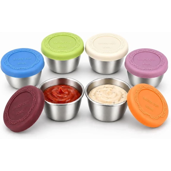 6 Pack Salad Dressing Containers to Go - 1.6 oz Stainless Steel Sauce Containers with Leakproof for Lunch Bento Box, Picnic and Travel