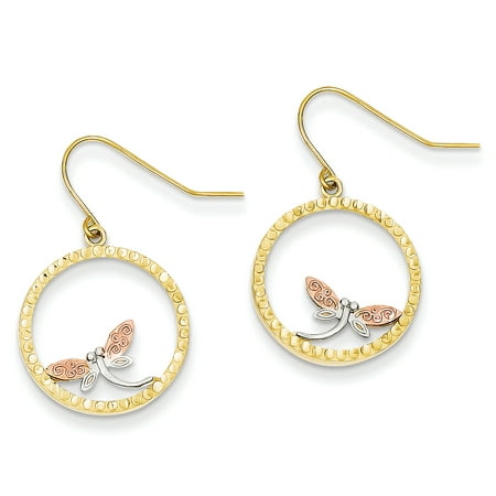 Icecarats Ice Carats 14kt Tri Color Yellow White Gold Dragonfly In Ice Carats 14kt Tri Color Yellow White Gold Dragonfly In Circle Wire Drop Dangle Chandelier Earrings