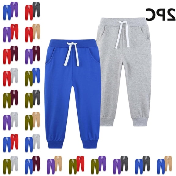 Crunowin Boys 2 Pack Cotton Sweatpants, Elastic Waist Ribbed Cuffs Lightweight Kids Fall Winter Pants Rose Gold 7 T